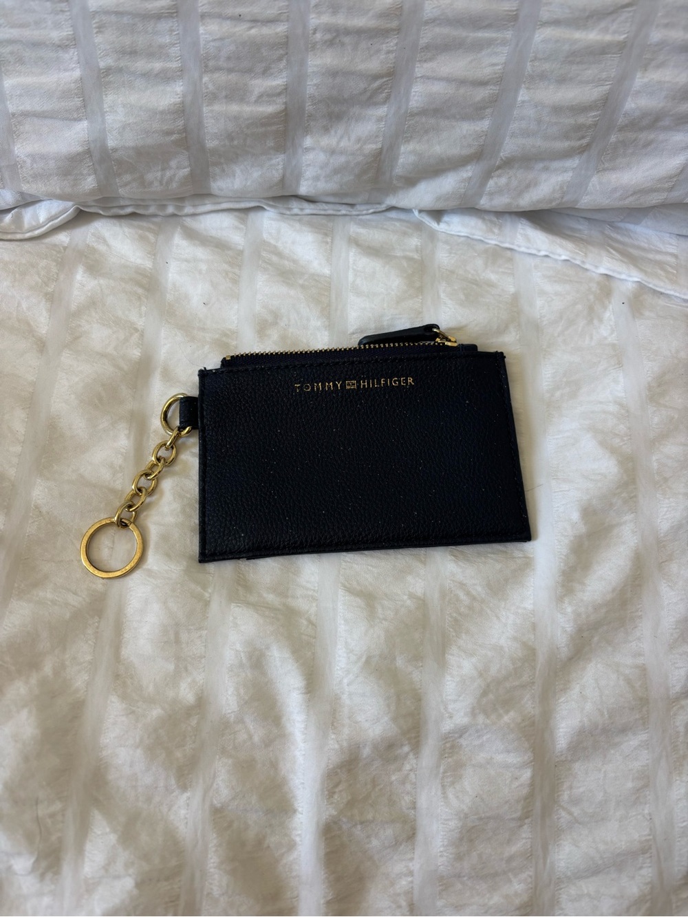 Tommy Hilfiger Black Card Holder with Gold Keychain